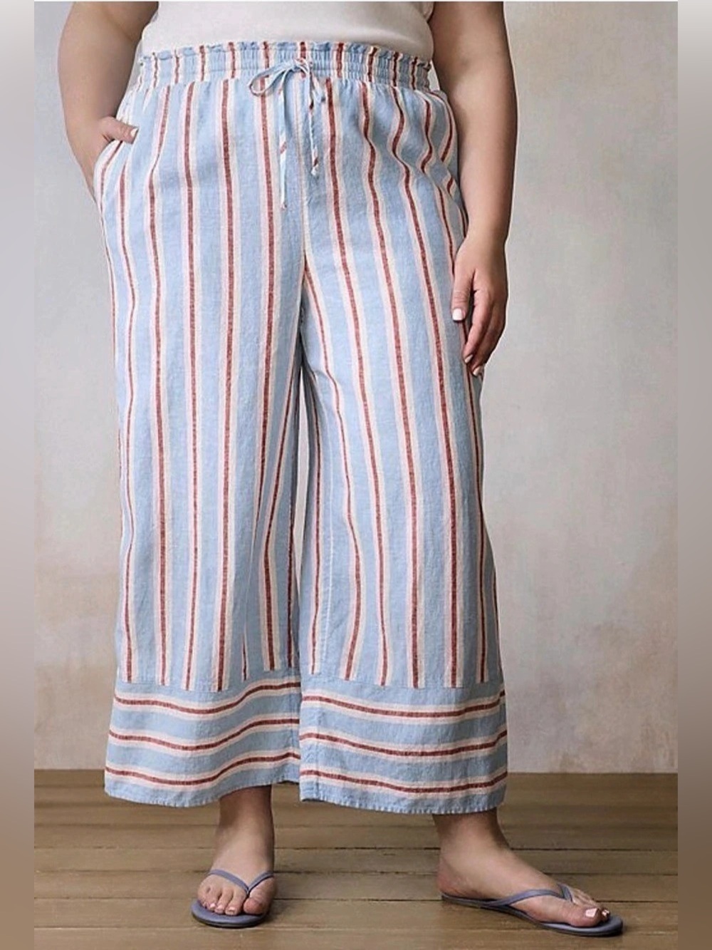 LC Lauren Conrad Women's Striped Wide Leg Pants in Blue & Red